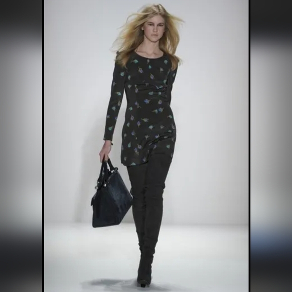 Runway REBECCA TAYLOR Silk Floral Puff Zipper Cuff Sheath Graphic Mini Dress 2 - Picture 2 of 11